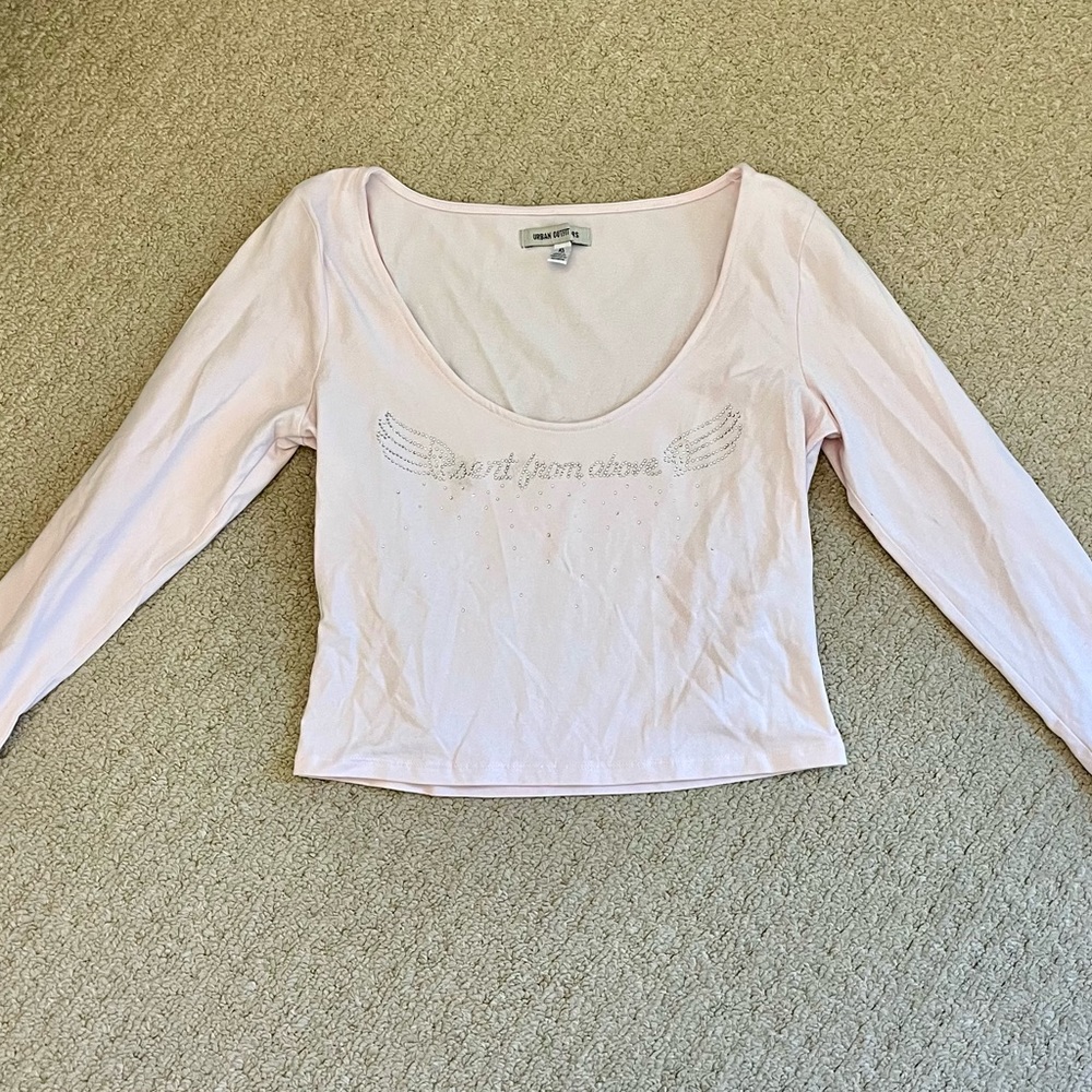 Pink cropped long sleeve with diamanté detailing